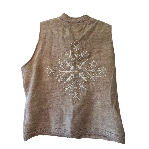 Coldwater Creek Womens Wool Embroidered Brown Tan Zip Up Vest M Winter - Picture 2 of 9